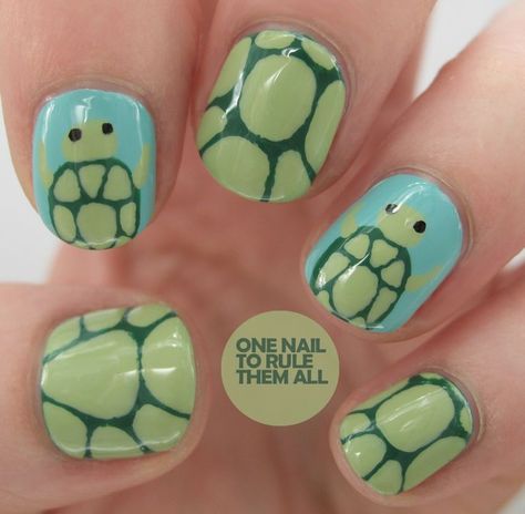 15 Cute Nail Art Designs & Ideas 2016 Turtle Nail Art, Turtle Nails, Animal Nail Art, Cute Nail Art Designs, Animal Nails, Best Nail Art Designs, Nails For Kids, Nail Styles, Cute Nail Art