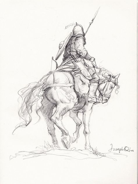 Horse warrior sketch by JosephQiuArt Warrior Sketch, Viking Horse, Knight Soldier, Horse Warrior, Horse Sketch, Horse Drawing, Arte Sketchbook, Animal Sketches, Art And Illustration