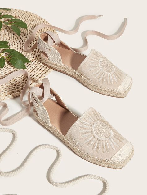 Apricot  Collar     Embellished   Women Shoes Embroidery Square, Cute Beach Outfits, Vacation Shoes, Trendy Shoes Sneakers, Espadrille Flats, Strappy Flats, Beach Outfits, Women Flats, Slingback Flats