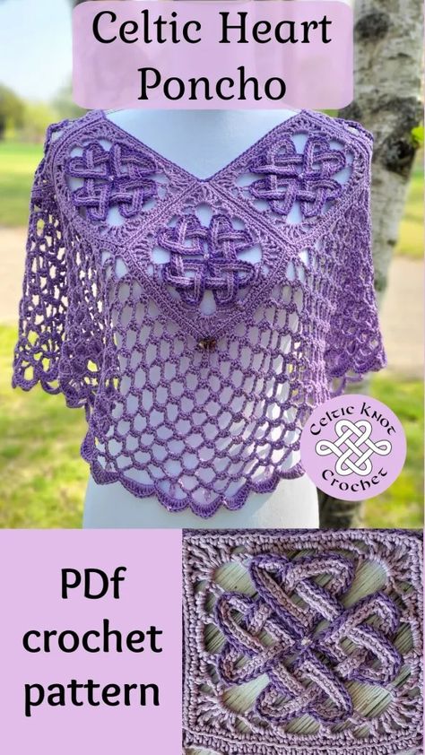 Celtic Crochet Poncho - Celtic Knot Crochet Crochet Summer Skirt Free Pattern, Celtic Crochet, Crochet Unique, Confection Au Crochet, Crochet Wearables, Crochet Shawls And Wraps, Crocheting Ideas, Crochet Simple, Yarn Craft