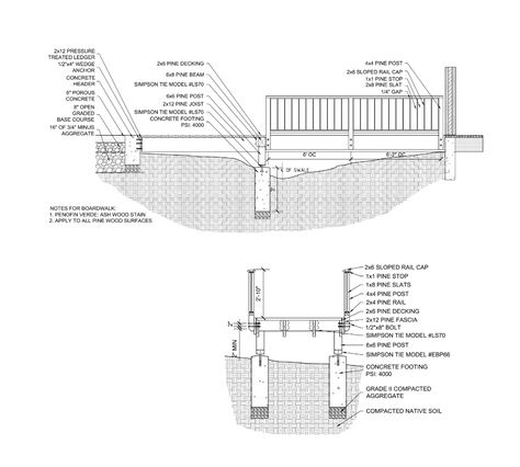 Board-Walk Details – Kimmet Landscape Designs Walking Bridge Design, Landscape Construction Details, Wood Ramp Design, Boardwalk Design, Bridge Section, Teal Bedroom Decor, Wood Walkway, Ramp Design, Board Walk