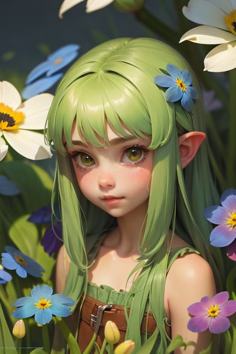 #inacofairy#fairy #pixie #elf #greenhair #flowers #garden #aiart #cute Elf Drawings, Anime Elf, Elves Fantasy, Elf Art, Elves And Fairies, Fairy Aesthetic, Fairy Girl, Dungeons And Dragons Characters, Anime Fairy