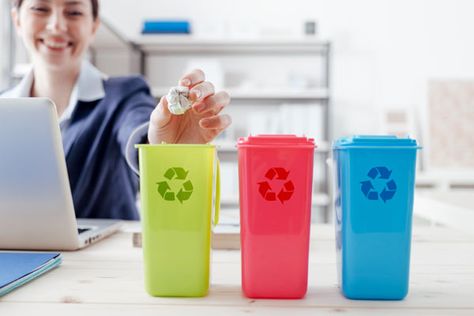 Americans waste $11.4 billion worth of recyclable containers and packaging every year. Is it time you incorporate a comprehensive recycling plan into your business model? Trash Storage, Recycling Information, Waste Reduction, Green Office, Hazardous Materials, New Inventions, Recycling Programs, Clean Office, Trash Bins