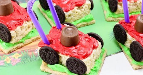 Fathers Day Snack Ideas, Summer Rice Krispie Treats, Mower Birthday Party Ideas, Father’s Day Food Ideas, Fathers Day Food Ideas, Bear Oreos, Fathers Day Treats, Kids Baking Ideas, Fun Foods To Make