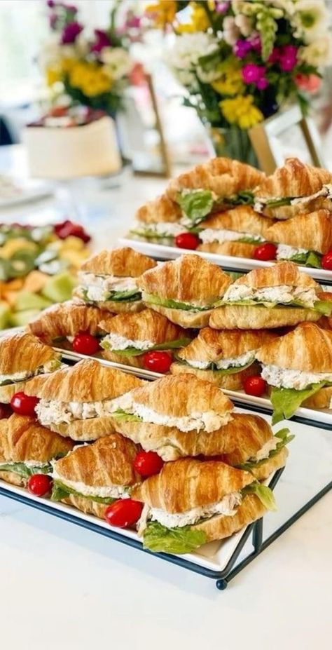 Sandwiches Party Tray, Wedding Sandwiches, Gender Reveal Food, Sandwich Platter, Croissant Sandwich, Party Sandwiches, Winter Wonderland Baby Shower, Catering Ideas Food, Christmas Cookie Exchange