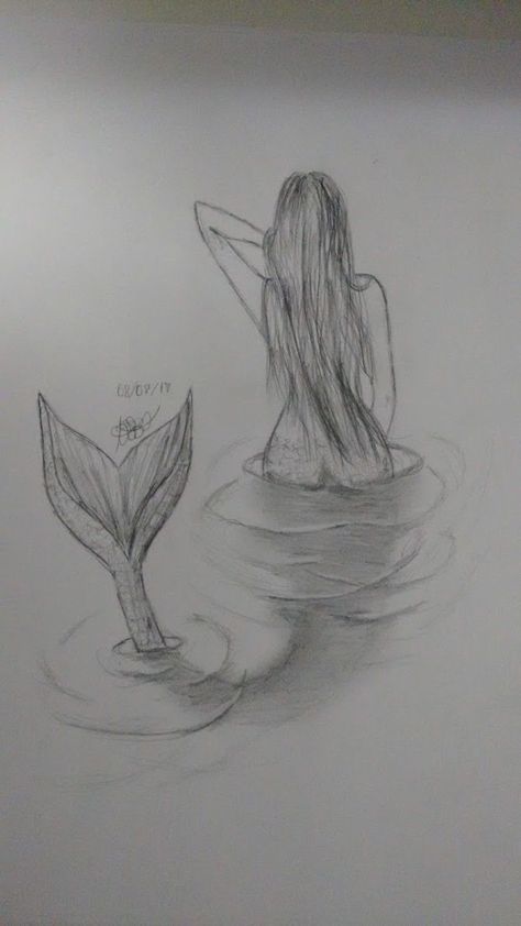 Mermaid Aesthetic Sketch, Mermaid Tail Coming Out Of Water Drawing, Aesthetic Mermaid Drawing, Drawing Ideas Mermaid, Woman In Water Drawing, Mermaid Sketch Simple, Mermaid Tale Drawing, Drawing Mermaid Sketches, Magical Sketches