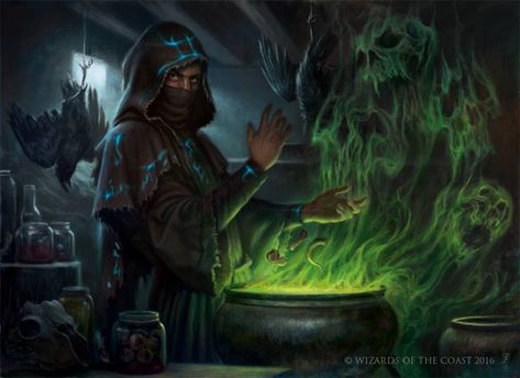 Dark Alchemist Witch's Cauldron, Witchs Cauldron, Baba Jaga, Witch Cauldron, Mtg Art, Fantasy Worlds, Witches Cauldron, Halloween Artwork, Black Witch