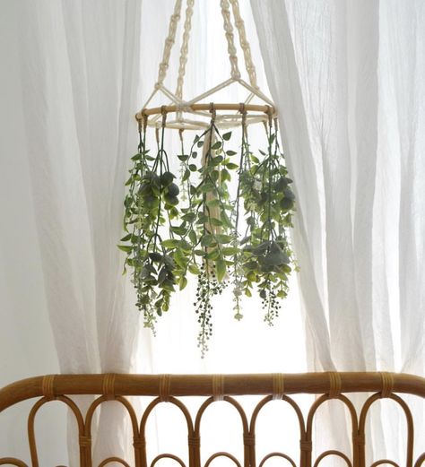 Boho Plant Nursery, Botanical Nursery Ideas, Botanical Theme Nursery, Botanical Themed Nursery, Botanical Nursery Neutral, Nursery Ideas Plants, Fern Nursery Theme, Nursery Plant Theme, Hanging Plant Nursery