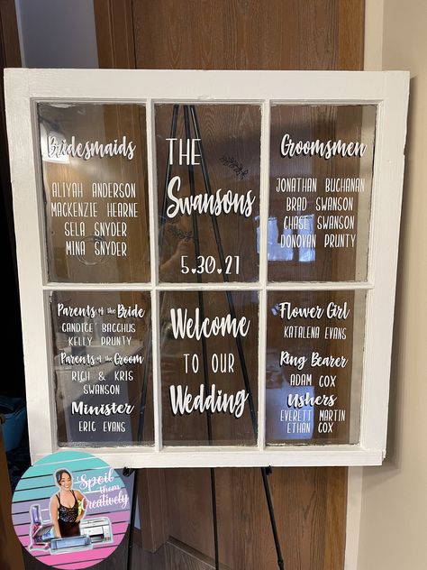 GETTING MARRIED? ️️OR KNOW SOMEONE WHO IS?? This was made for you. Easily make your own wedding window or mirror ️ NOW OFFERING THE LETTERING ONLY!! Customized just for your wedding! I'll create the decals, you just stick them on! Many people love the idea of having a large window or mirror display, but it's not always easy to ship the window, or you may already have a window. Now offering the lettering ONLY for DIY wedding displays. What's Included: Vinyl decals for a 6 pane window with pane si Window Lettering, Wedding Ushers, Window Pictures, Wedding Window, Mirror Display, Planning Board, Wedding Display, Large Window, Bride Flowers