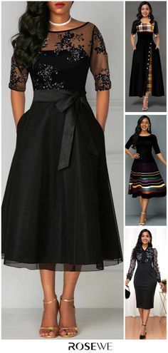 Prep Your Winter Wardrobe For Any Occasion With These Classic Dresses. Lace Panel Dress, Hairstyles Indian, Three Quarter Sleeve Dresses, Beautiful Black Dresses, Little Black Dresses, Club Party Dresses, فستان سهرة, Panel Dress, Moda Vintage