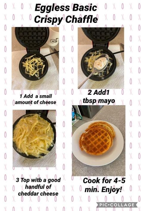 Chaffles Without Egg, Eggless Chaffle, Eggless Chaffle Keto, Keto Chawaffle Recipes, Keto Wonder Bread Chaffle Recipe, Wonder Bread Keto Chaffle, Mini Waffle Recipe, Waffle Iron Recipes, Waffle Maker Recipes