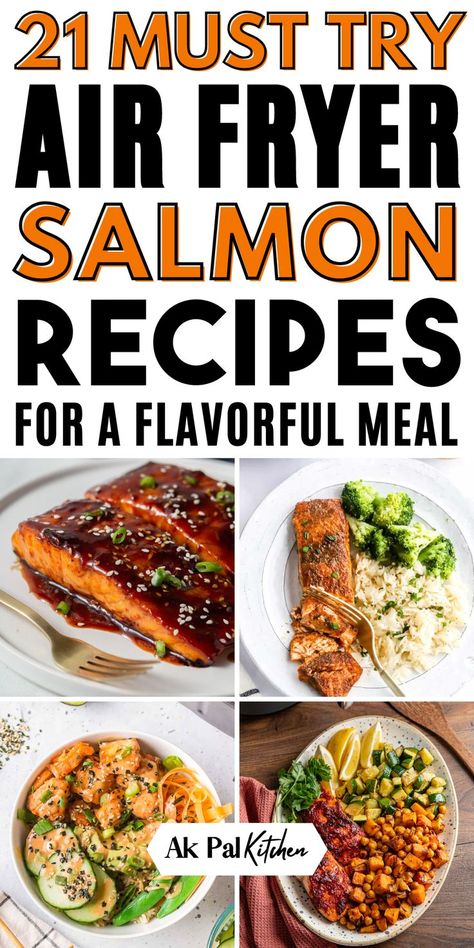 Air fryer salmon recipes are quick, healthy, and delicious. Whether you're looking for crispy air fryer salmon or easy weeknight dinners, this method makes cooking seafood a breeze. Try salmon fillets with garlic butter or a tangy lemon glaze for added flavor. Air fryer fish recipes, including salmon, are perfect for beginners, offering a low-carb, keto-friendly dinner. Pair your air-fried salmon with vegetables for a complete meal in minutes. Must try these air fryer dinner recipes. Healthy Air Fry Salmon Recipes, Healthy Salmon Air Fryer Recipes, Air Fryer Salmon Dinner, Salmon And Shrimp Recipes Air Fryer, Coho Salmon Recipes Air Fryer, Air Fryer Stuffed Salmon, Salmon Dinner Ideas Air Fryer, Salmon Fillet Recipes Air Fryer, Easy Air Fryer Salmon Recipes