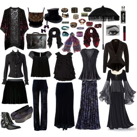 "Old School Bohemian Gothic Wardrobe" by emily-nelson-abentroth on Polyvore Organisation Dressing, Dark Lifestyle, Gothic Wardrobe, Gothic Style Clothing, Dark Bohemian, Bohemian Goth, Witchy Style, Strega Fashion, Casual Goth