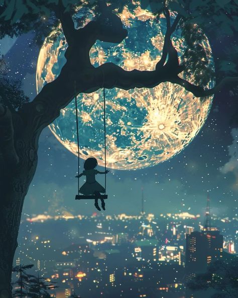 Soaring above the city lights on a rope swing under the full moon #AdventureAwaits 🌕🏙️ Moon Dance, White Pictures, The Full Moon, Black And White Pictures, Adventure Awaits, City Lights, Full Moon, Night Sky, Night Skies