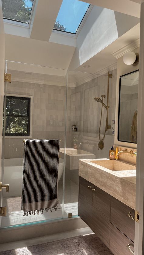 xi | I’ve always wanted an outdoor shower, so I added a couple of skylights to the main bath and boom! #bathroomluxury #bathroomremodel… | Instagram Sky Light In Bathroom, Bathroom With Balcony, Skylights Ideas, Bathroom Skylight, Skylight Ideas, Skylight Room, Skylight Bathroom, Modern Glam Living Room, Simple Bathroom Decor