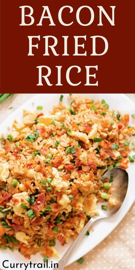 📋15 Minutes Bacon Fried Rice Sauce For Fried Rice, Cajun Rice Recipe, Bacon Fried Rice Recipe, Bacon Fried Rice, Bacon Rice, Pineapple Fried Rice Recipe, Ham Fried Rice, Cajun Rice, Fried Rice Recipe Easy