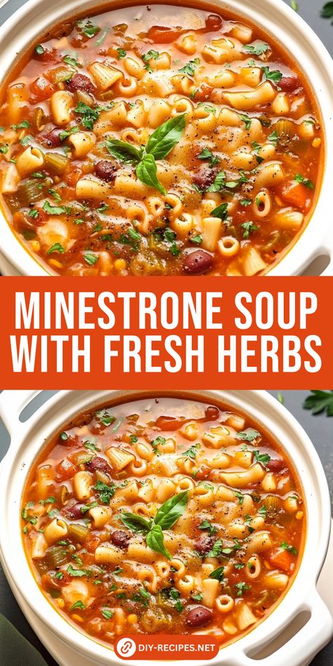 Discover the fresh, bold flavors in this Minestrone Soup! With oregano, thyme, and parsley, every spoonful is a burst of deliciousness. Mediterranean Minestrone Soup, Flavorful Soup Recipes, Minastonie Soup, Milestone Soup, Best Minestrone Soup Recipe, Minestrone Recipe, Soup Minestrone, 2022 Kitchen, Food Magic