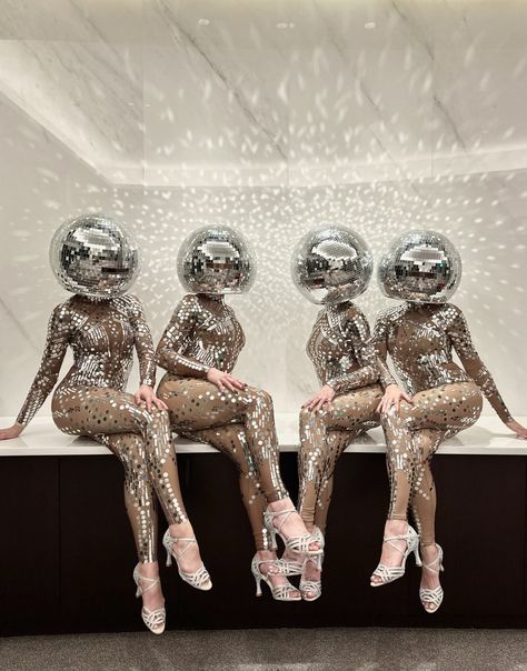 Disco Ball Dancers - Extraordinary Arts LLC Glitter Ball, Futuristic Disco, Alien Disco Party, Disco Alien, Disco Dancer, Galactic Party, Disco Ball Photoshoot, Vintage Disco Ball Aesthetic, Disco Decor