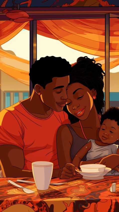 Black Family Aesthetic Drawing, Black Family Illustration, Black Family Illustration Art, Happy Moments Aesthetic, Black Family Art, Black Family, African American Couples, Marriage Inspiration, Black Power Art