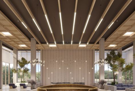 Arktura Elevates Award-Winning SoftSpan® & SoundBar® Acoustic Baffle Systems with Interconnectivity & Features Enhancements - Arktura Acoustic Baffles, Raise The Bar, Acoustic Solutions, Year In Review, Grid System, Unique Layout, Grid Design, Wood Texture, Sound Bar