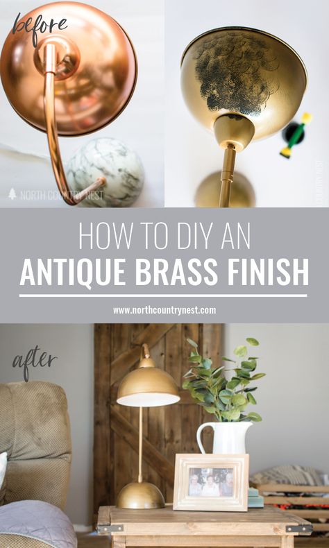 Yes, you can DIY that beautiful antique brass finish! This tutorial walks you through the simple process of achieving the perfect antique brass finish #DIY #antiquebrass #fauxfinish #northcountrynest #DIY Lamp Makeover, North Country, Can Diy, Diy House Projects, Affordable Home Decor, Dollar Store Crafts, Cool Diy Projects, Crafty Diy, Painting Tips