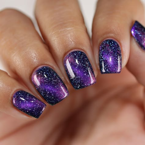 Teal Ombre Nails Short, Purple Gel Nails Short, Metallic Purple Nails, Purple Galaxy Nails, Purple Sparkle Nails, Movie With Friends, Opened Door, Christmas Present Nails, Black Ombre Nails