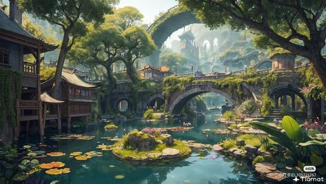 Dnd Cities, Elf City, Alien City, Water City, Fantasy Town, Fantasy Background, Fantasy Forest, Island Art, Fantasy City