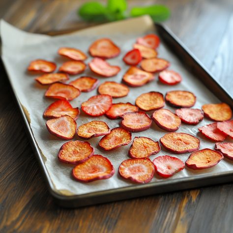 Strawberry and Sweet Potato Chips for Dogs are healthy, easy-to-make treats. Your dog will love them! Try this recipe today! Sweet Potato Chips For Dogs, Sweet Potato Slices, Homemade Chips, Dog Treats Homemade Recipes, Sweet Potato Chips, Banana Oats, Food Sensitivities, Homemade Snacks, Healthy Easy