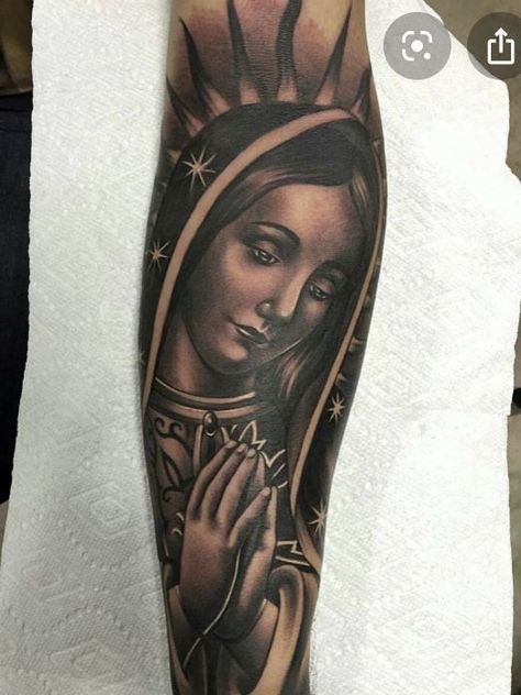 Mother Mary Tattoos, Maria Tattoo, Virgin Mary Tattoo, Christ Tattoo, Mexican Art Tattoos, Mary Tattoo, Forearm Sleeve Tattoos, Religious Tattoo, Cool Chest Tattoos