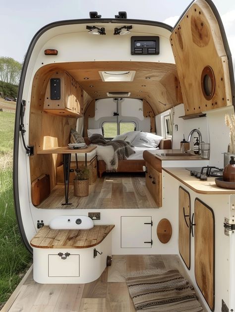 23 Small Camper Interior Ideas – TastyInteriors Pretty Camper Interior, Modular Van Conversion, Small Bus Camper Conversion, Van Life Modern, Camper Layout Ideas, Camper Vans With Bathrooms, Tiny Camper Interior Layout, Camper Van Diy Ideas, Camping Interior Design