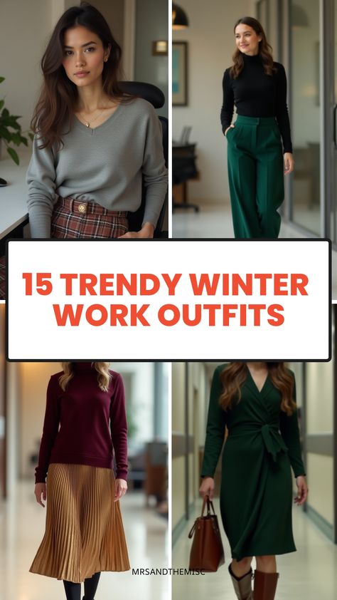 15 Trendy Winter Work Outfits Semi Formal Outfits For Women Parties Winter, Winter Formal Wear Women, Winter Semi Formal Outfits For Women, Dressy Work Outfits Women, December Work Outfits, Semi Formal Winter Outfits, Winter Office Fashion, Office Outfit Winter, Semi Formal Outfits For Women Parties