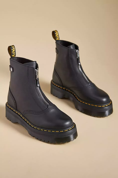 Dr. Martens Jetta Zipper Boots | Anthropologie Doc Martens Over 40, Dr Martens Jetta, Pink Doc Martens, Black Patent Loafers, Patent Loafers, Tabi Shoes, Black Platform Boots, Patent Shoes, Coat Style