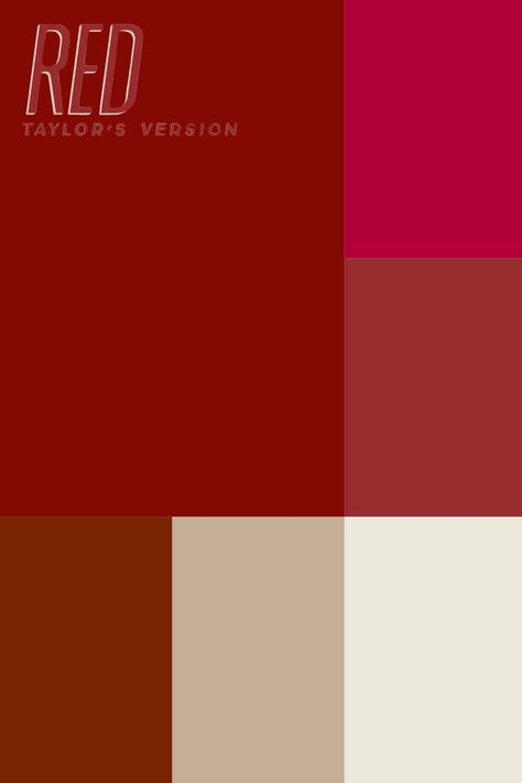 Taylor Swift Red Colour Palette, Red Taylor's Version Color Palette, Taylor Swift Red Album Color Palette, Ts Album Colors, Red Taylor Swift Color Palette, Taylor Swift Color Combos, Reputation Color Palette Taylor Swift, Taylor Swift Debut Color Palette, Lover Color Palette Taylor Swift