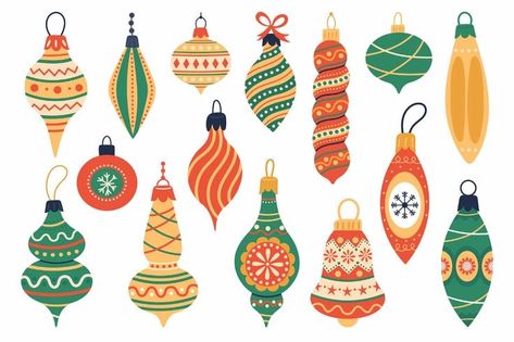 Christmas Ornaments Illustration, Atomic Christmas, Christmas Tree Illustration, Xmas Gift Guide, Vintage Christmas Toys, Vintage Christmas Tree Decorations, Craft Ornaments, Punch Embroidery, Modern Christmas Ornaments