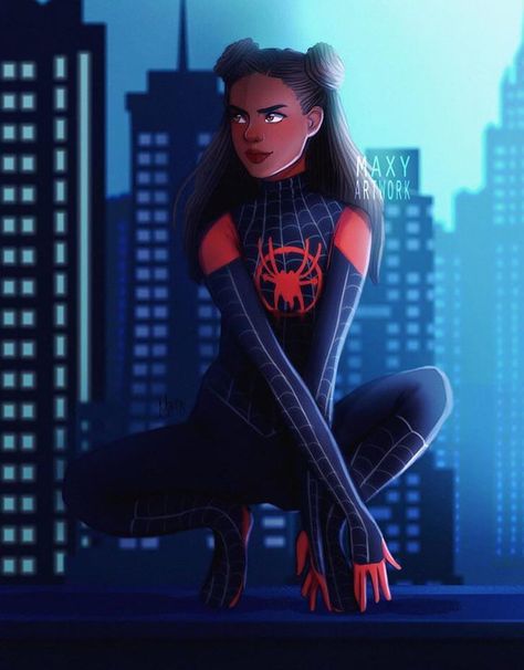 Female Miles Morales by Maxyartwork Fem Miles Morales, Female Miles Morales, Female Superhero, Spider Girl, Marvel Dr, Spider Woman, Miles Morales, Spiderman Art, Spider Verse