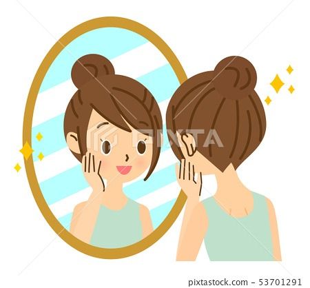 A woman looking at a mirror and smiling Girl Looking In Mirror, Looking In Mirror, Insecure Women, Mirror Vector, Woman Mirror, Girl In The Mirror, Mirror Illustration, Smile Drawing, Princess Look