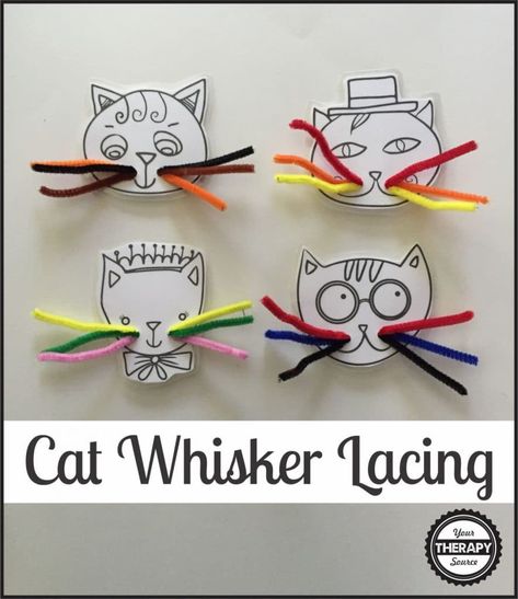 Facebook Twitter Pinterest If you need to work on fine motor skills I found the cutest printable and activity. Just print out the free download, cut out the kitty’s, laminate and hole punch to indicate where to lace the pipe cleaners. Toss some pipe cleaners cut in half inside the busy bag and it isRead More Pets Preschool Theme, Preschool Fine Motor, Cat Activity, Art Therapy Activities, Cat Whiskers, Aktivitas Montessori, Busy Bags, Preschool Theme, Free Cats