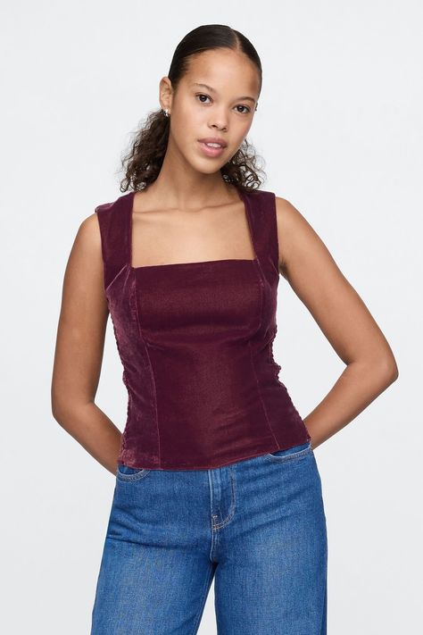 Gap Velvet Square-Neck Cropped Top - X Square Neck Top Pattern Sewing, Tops For Big Chest, Top Pattern Sewing, Women Shirt Top, Velvet Crop Top, Small Crop Tops, Chunky Knitwear, Formal Shirts For Men, Newborn Dresses