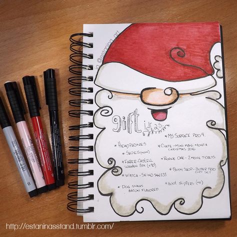 Bujo Gift List, Christmas Art Journal Ideas, Christmas List Drawing Ideas, Santa List Ideas, Christmas List Drawing, Christmas List Layout, Christmas Bujo Ideas, Christmas List Ideas On Paper, Christmas Journal Ideas