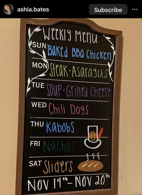 Weekly Menu Boards, Easy Toddler Meals, Baked Bbq Chicken, Chili Dogs, Menu Boards, Easy Toddler, Chalk It Up, Menu Board, Weekly Menu