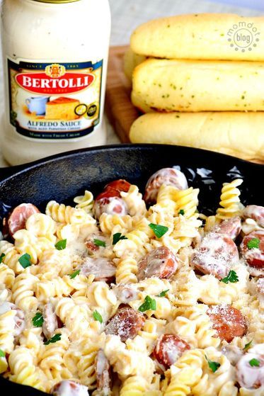 Easy Sausage Alfredo Pasta, Sausage Alfredo Pasta Recipes, Conecuh Sausage Recipes, Kalbasa Recipes, Smoked Sausage Alfredo, Sausage Pasta Recipes Easy, Pasta For Two, Conecuh Sausage, Rotini Pasta Recipes