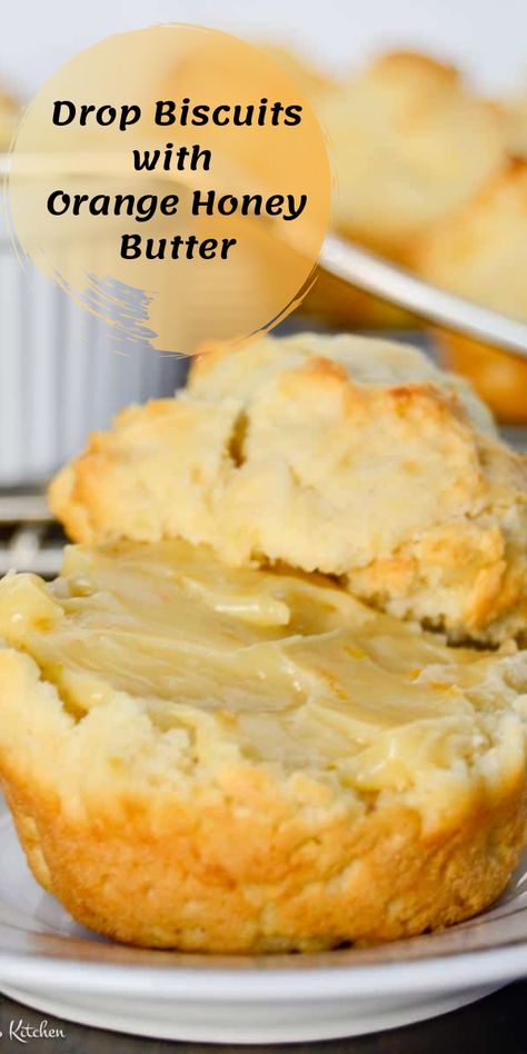 Tender, flaky drop biscuits slathered with creamy, orange honey butter. Great for mornings, afternoons, or even the holiday table. #breakfast #biscuits #snacks Drop Biscuits Buttermilk, Buttermilk Drop Biscuits Easy, No Knead Biscuits, Drop Biscuits With Crisco, Quick And Easy Buttermilk Biscuits, Butter Milk Biscuits Easy, Homemade Drop Biscuits Easy, Best Drop Biscuits, Dukes Drop Biscuits