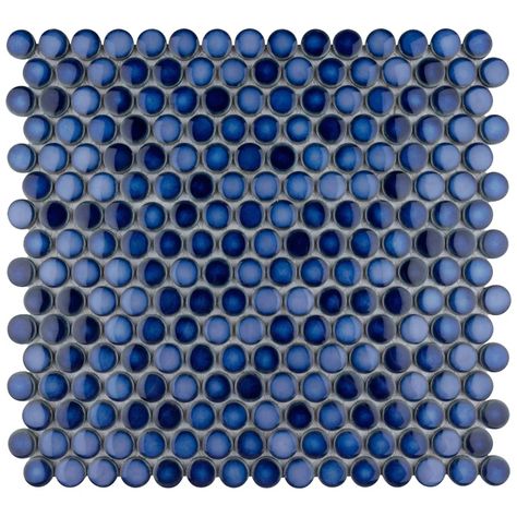 EliteTile Hudson Penny Round1" x 1" Micro-beveled Porcelain Mosaic Wall & Floor Tile & Reviews | Wayfair Blue Penny Tile, Penny Round Mosaic, Penny Round Tiles, Penny Tile, Round Tiles, Penny Round, Merola Tile, Porcelain Mosaic Tile, Mosaic Flooring