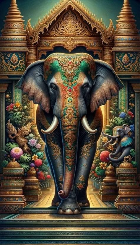 Bruce Lee Art, Elephant Photography, Rama Krishna, Art Deco Artwork, Mystical Animals, Boho Art Drawings, Psychadelic Art, Art Painting Tools, Elephant Drawing