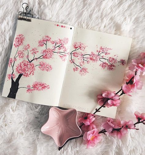 Cherry Notebook, Bullet Journal Japan, Japan Cherry Blossoms, Japan Cherry Blossom, Travel Art Kit, Bullet Journal 2020, Cherry Blossom Japan, Journal Layouts, Bullet Journal Notes