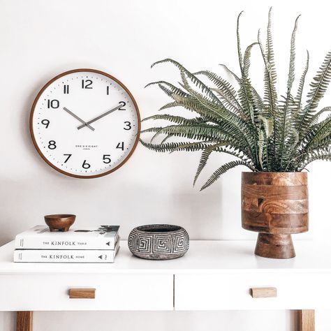 Large Wooden Wall Clock, The Kinfolk Table, Kinfolk Home, Wall Clock Wooden, Clock Movements, Wooden Wall Clock, Brushed Metal, White Dial, Brushed Brass