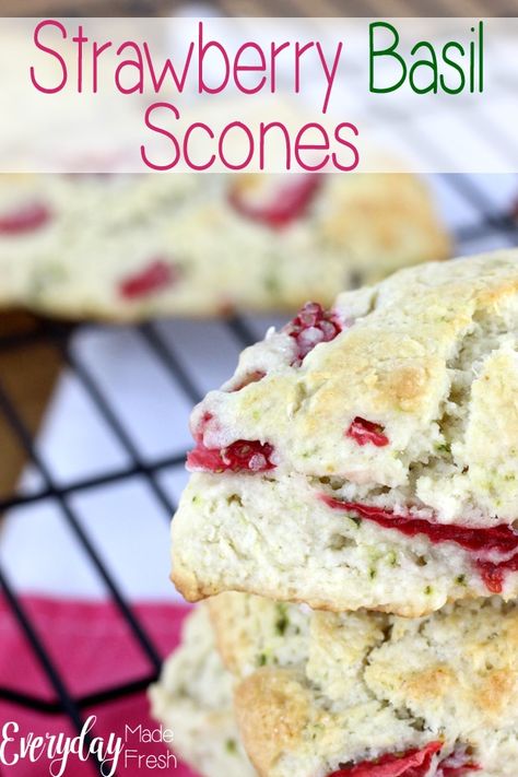 Basil Scones, Basil Strawberry, Strawberry Scones, Scone Recipes, Vegan Scones, Chicory Recipe, Strawberry Basil, Savory Scones, Basil Recipes