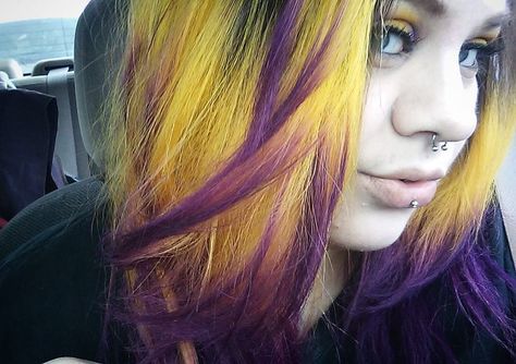 Cosmic Sunshine, Purple Rain mixed with Violet Dream Arctic Fox Hair Color <3 Yellow And Purple Hair, Yellow Hair Color Ideas, Sunflower Goddess, Unique Piercings, Flame Hair, Yellow Hair Color, Arctic Fox Hair Color, Creative Hair Color, Writing Notes