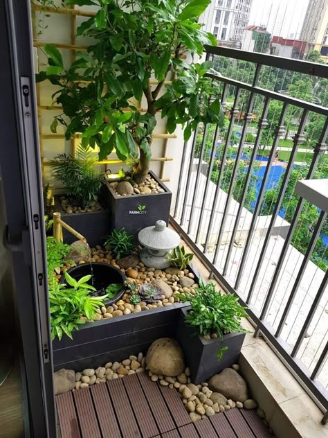 Japanese Balcony, Zen Balcony, Small Zen Garden, Small Japanese Garden, Pebble Garden, Apartment Balcony Garden, Zen Garden Design, Small Balcony Garden, Terrace Decor