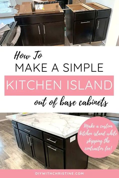 How To Add A Kitchen Island, Lowes Kitchen Island Cabinets, Add On Kitchen Island, Easy Island Diy, Kitchen Island Made From Base Cabinets, Inexpensive Kitchen Island Ideas, Best Use Of Kitchen Cabinets, Kitchen Island Plans Layout, Build Island With Cabinets